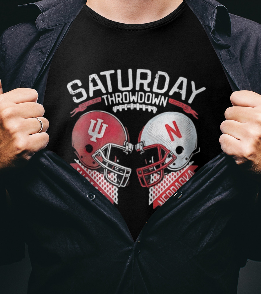 Saturday Throwdown Nebraska Indiana Football Helmet Clash 2026 Lincoln Vs Bloomington T-Shirt