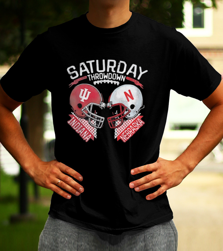 Saturday Throwdown Nebraska Indiana Football Helmet Clash 2026 Lincoln Vs Bloomington T-Shirt