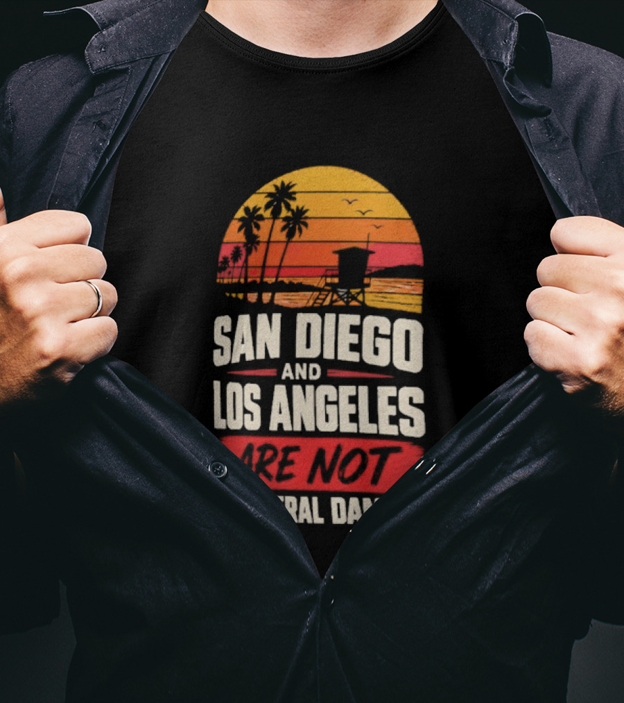 San Diego And Los Angeles Are Not Collateral Damage Sunset Palm Trees T-Shirt
