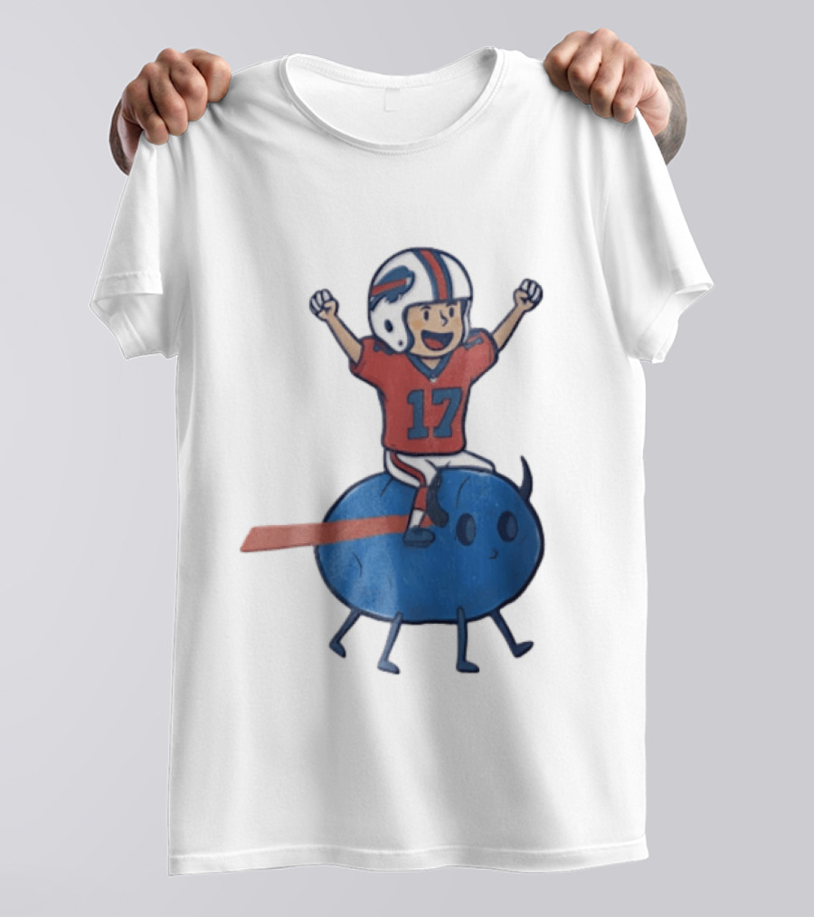 Buffalo Bills Josh Allen 17 Cartoon Character Riding Blue Creature T-Shirt