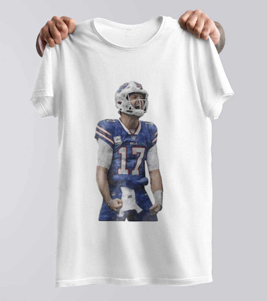 Buffalo Bills Josh Allen 17 Celebrating Football Watercolor T-Shirt