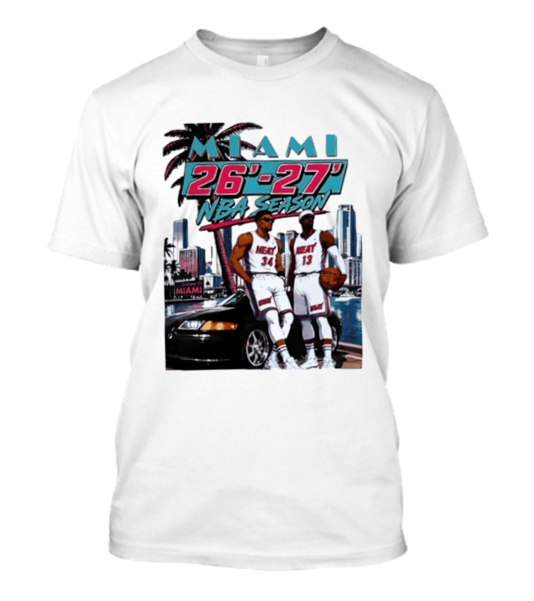 Miami Heat 26 27 NBA Season Palm Trees Skyline Players T-Shirt