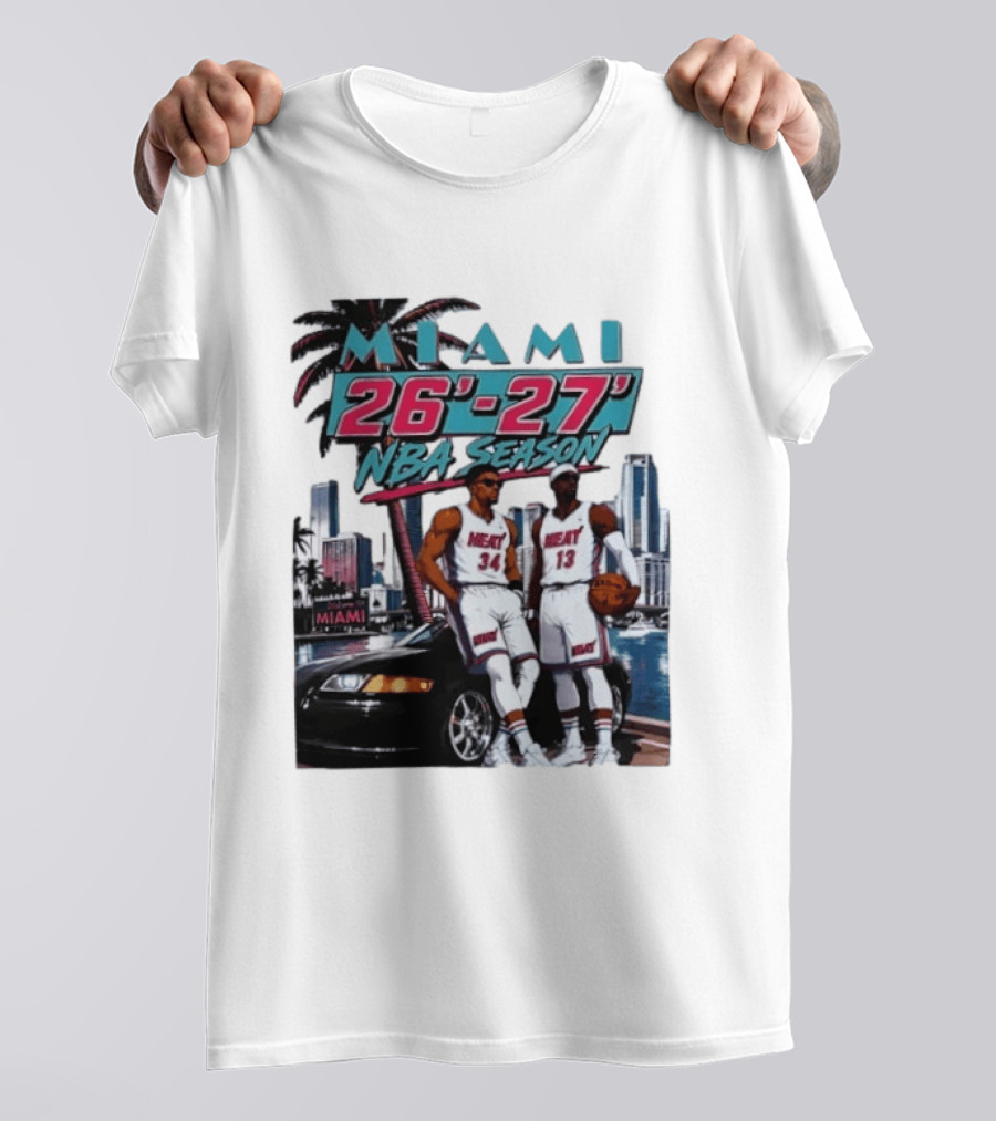 Miami Heat 26 27 NBA Season Palm Trees Skyline Players T-Shirt