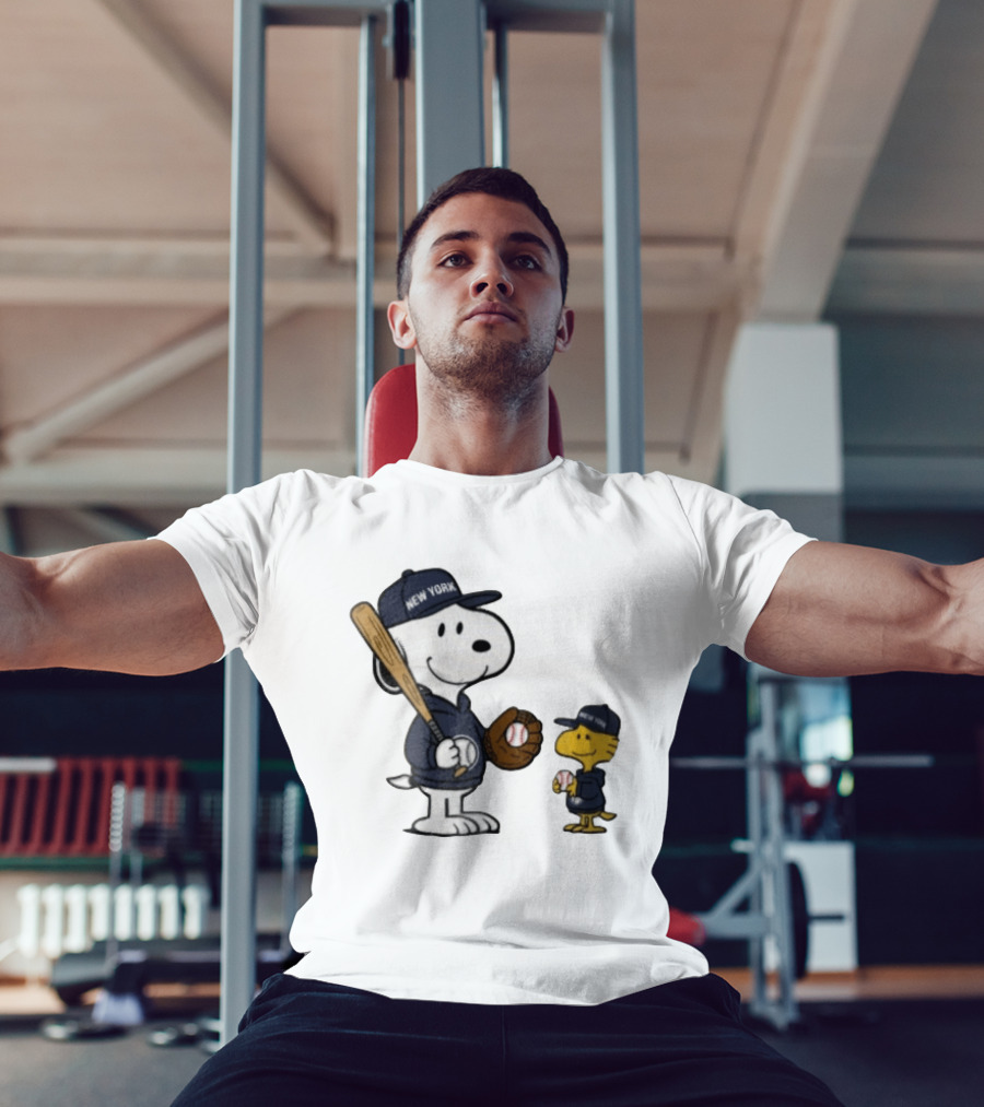 New York Yankees Snoopy Woodstock Baseball Cartoon Peanuts Sports Fan Collection T-Shirt