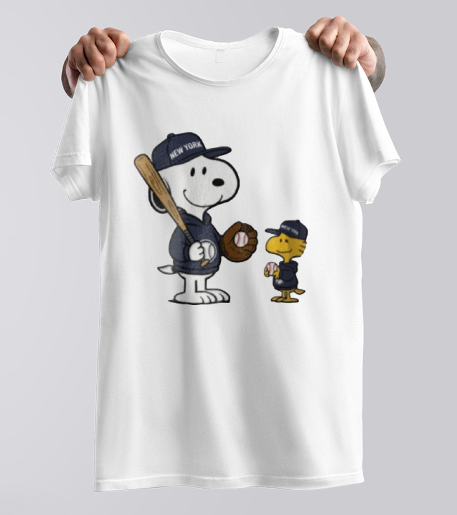 New York Yankees Snoopy Woodstock Baseball Cartoon Peanuts Sports Fan Collection T-Shirt