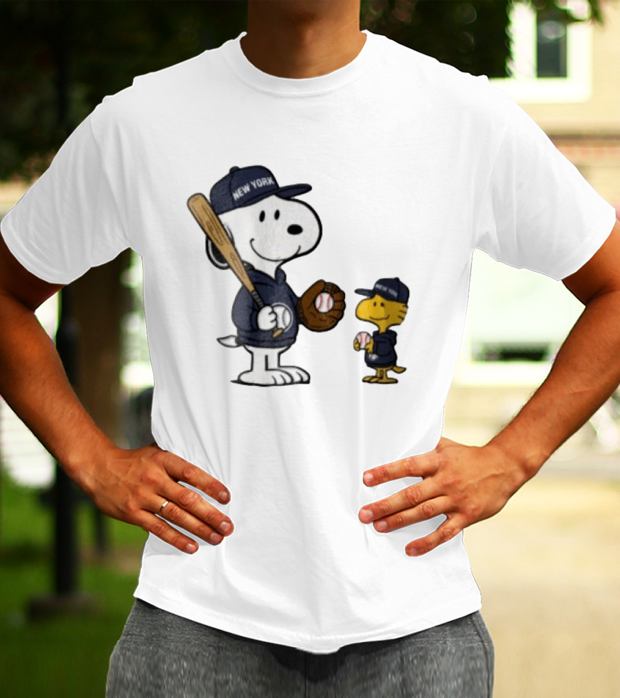 New York Yankees Snoopy Woodstock Baseball Cartoon Peanuts Sports Fan Collection T-Shirt