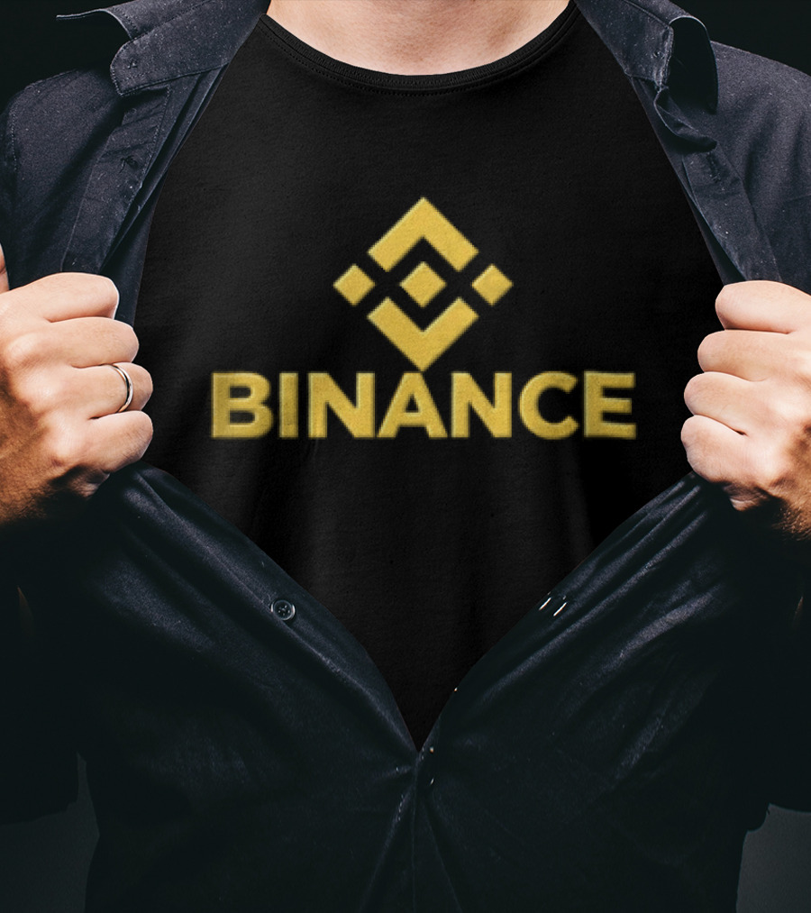 Binance Yellow Geometric Style Cryptocurrency Branding T-Shirt