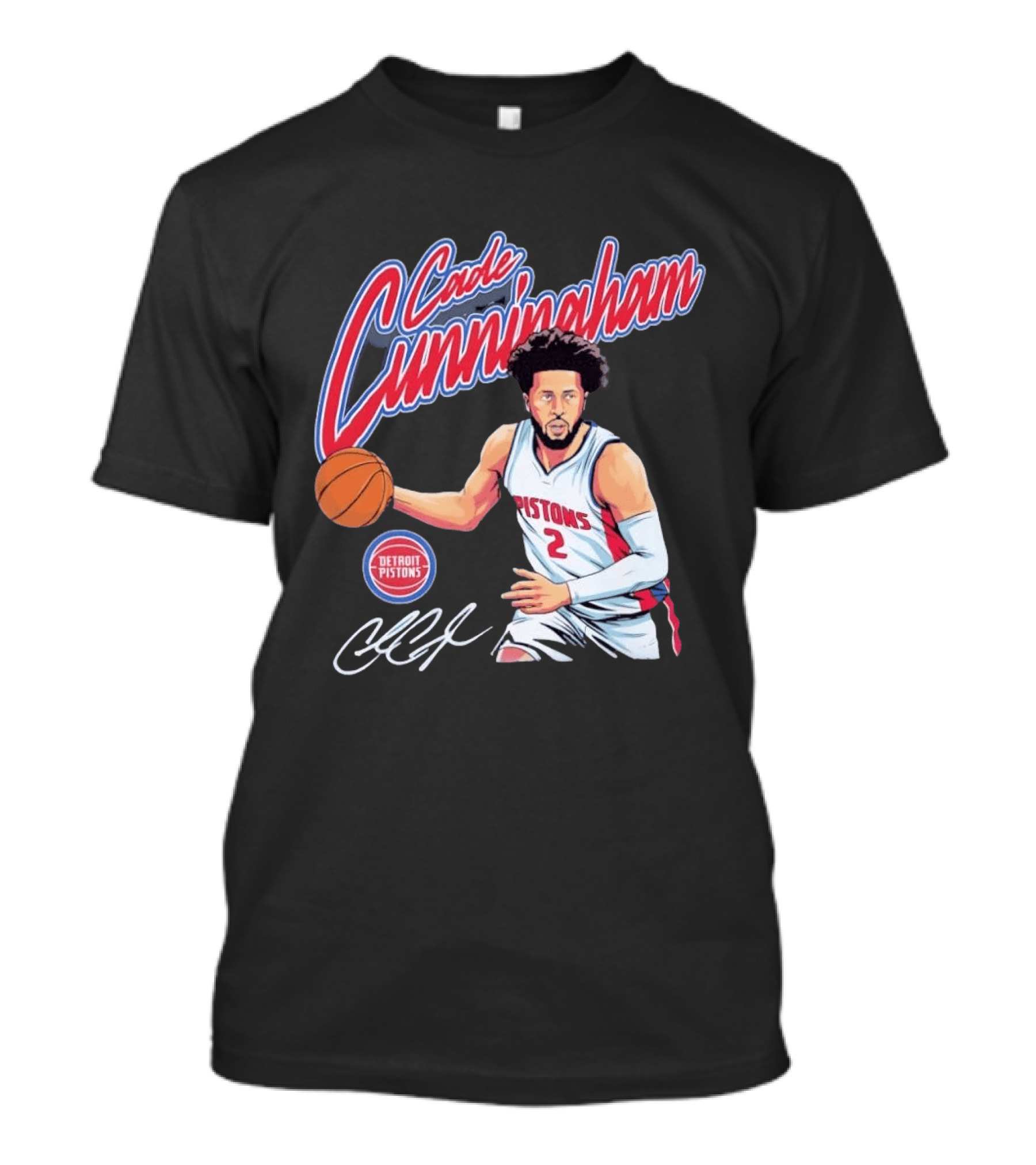 Cade Cunningham No 2 Detroit Pistons Basketball Player Bold Script T-Shirt