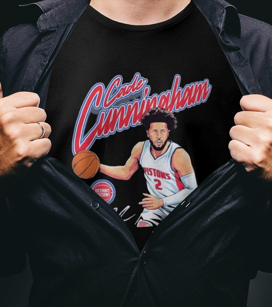 Cade Cunningham No 2 Detroit Pistons Basketball Player Bold Script T-Shirt