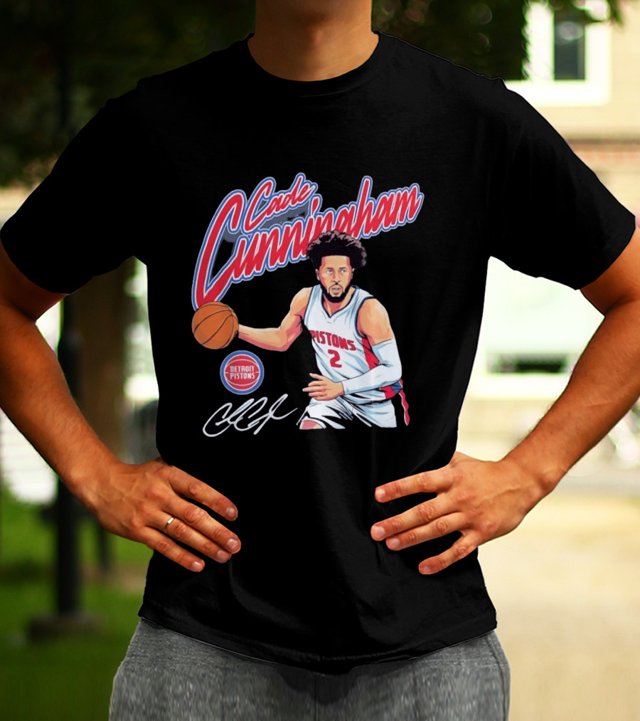 Cade Cunningham No 2 Detroit Pistons Basketball Player Bold Script T-Shirt