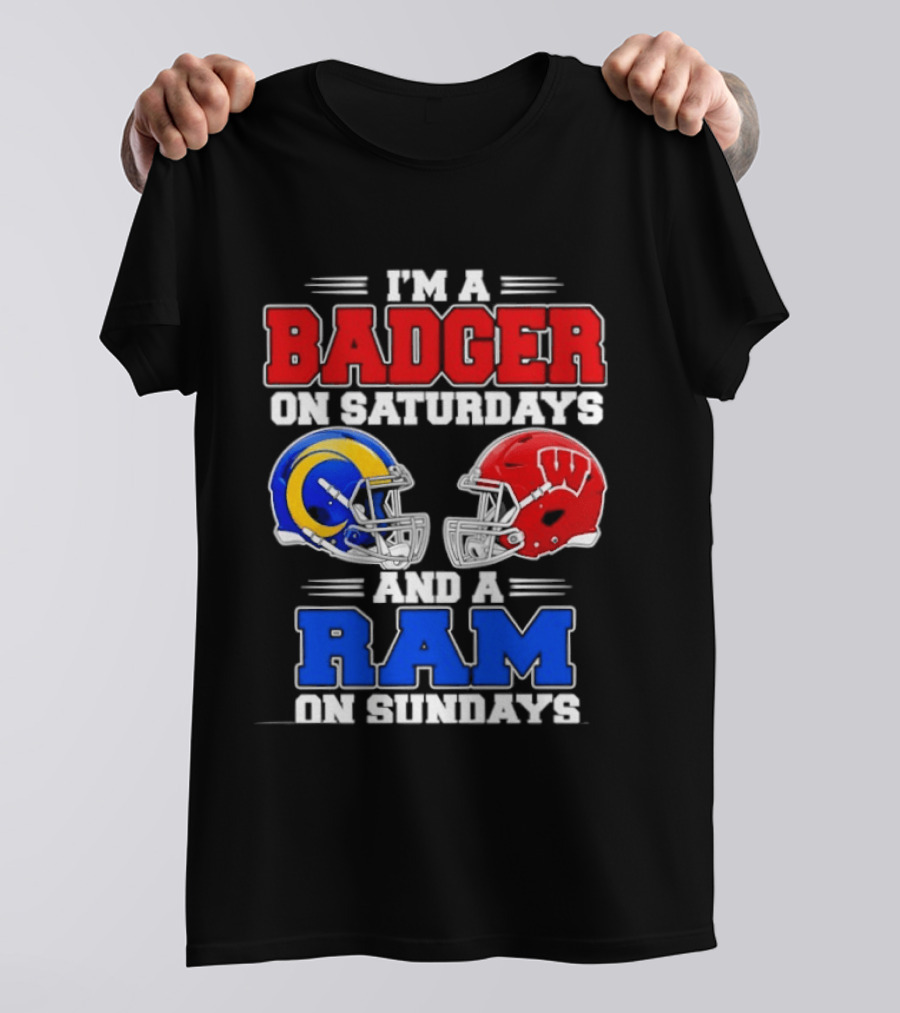 I'm A Badger On Saturdays And A Ram On Sundays Sports Fan Helmets T-Shirt
