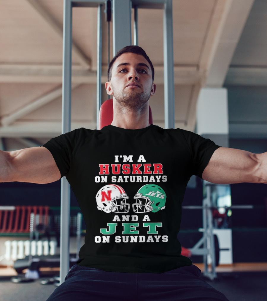 I'm A Husker On Saturdays Nebraska Fan And A Jet On Sundays New York Supporter Football Helmets T-Shirt