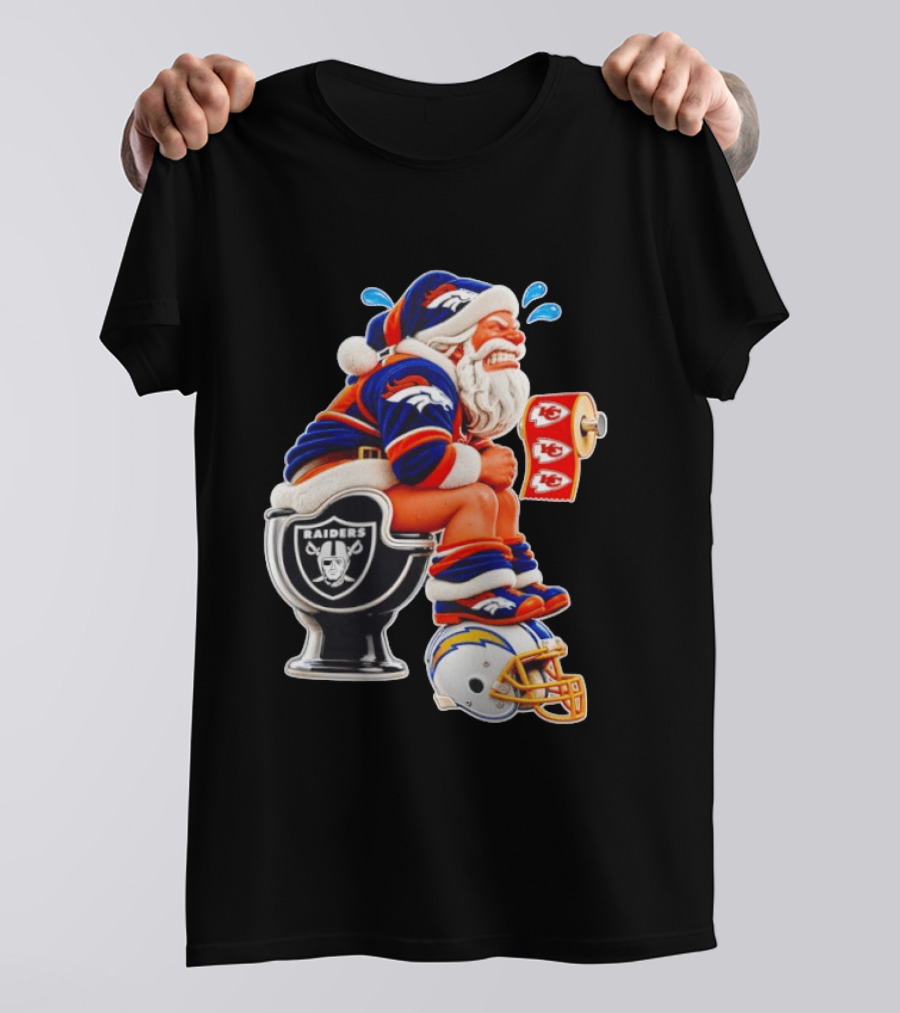 Denver Broncos Santa Claus Raiders Toilet Chiefs Paper Chargers Helmet T-Shirt