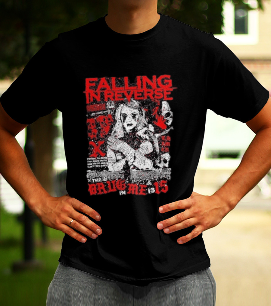 Falling In Reverse The Drug In Me Is 15 Anniversary Punk Gothic Red Text And Illustrations T-Shirt