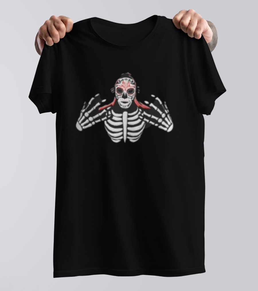 Skeleton Sugar Skull Mask Hands Halloween Tattoo T-Shirt