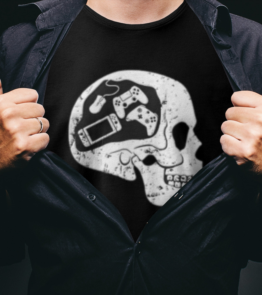 Skull Brain Gaming Controllers Mouse Video Game Lovers T-Shirt