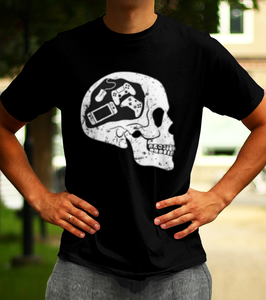Skull Brain Gaming Controllers Mouse Video Game Lovers T-Shirt