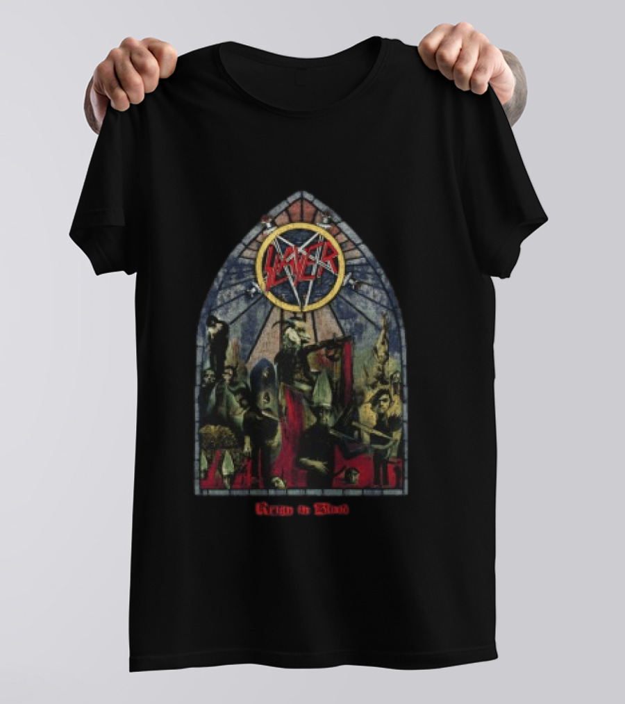 Slayer Reign In Blood Stained Glass Art Rib Store T-Shirt