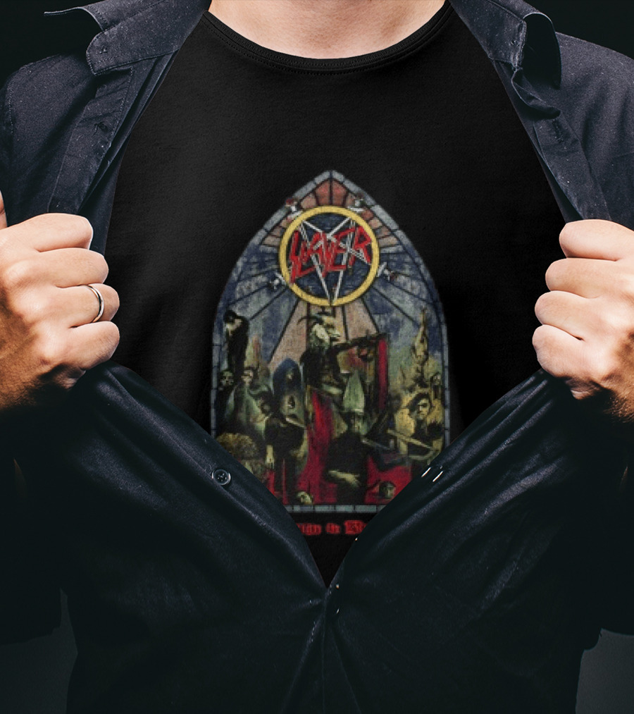 Slayer Reign In Blood Stained Glass Art Rib Store T-Shirt