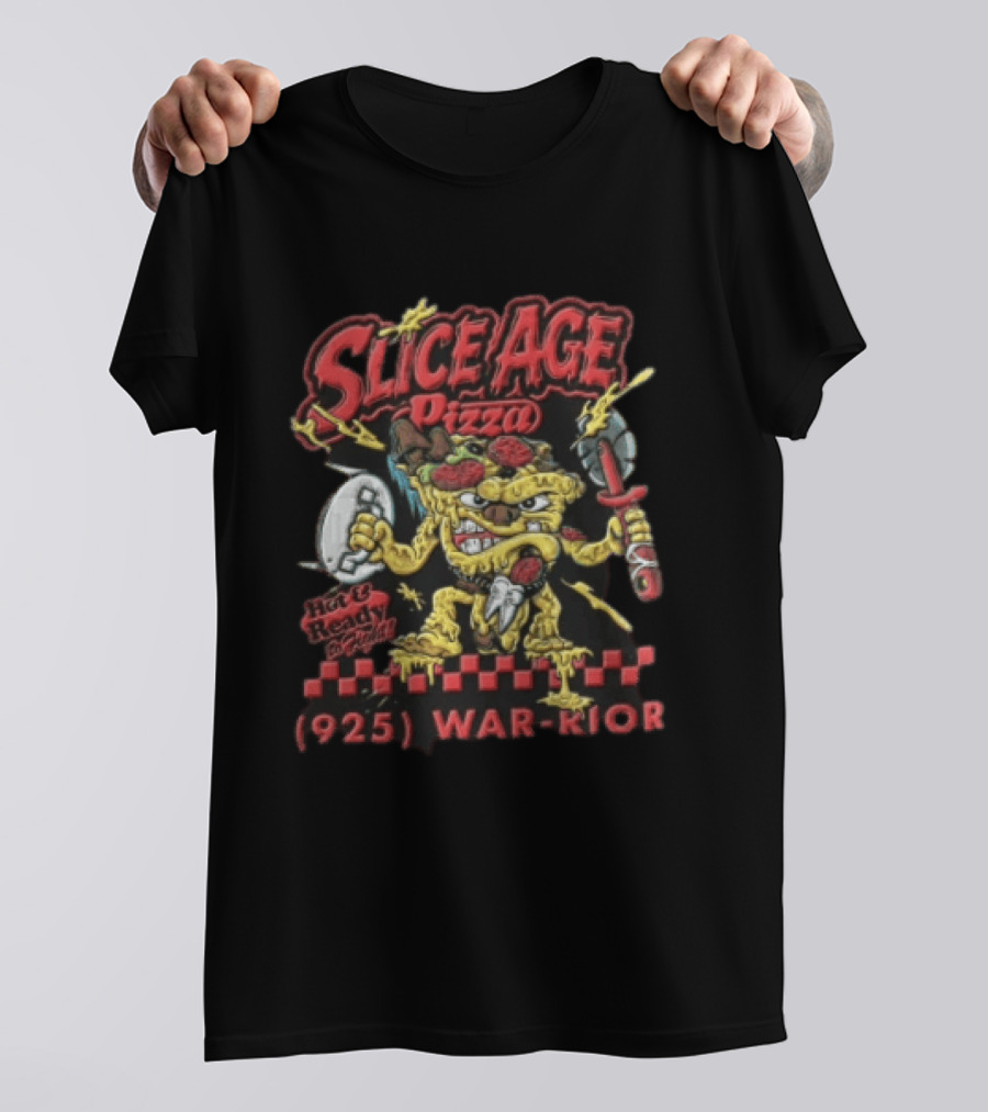 Slice Age Pizza Hot And Ready To Fight 925 War Rior Vintage Style Pizza Warrior T-Shirt