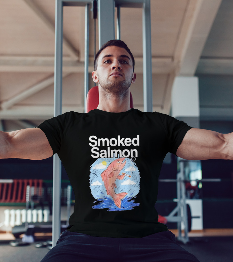 Smoked Salmon Smoking Fish Humorous Cartoon Design With Cloud And Water T-Shirt