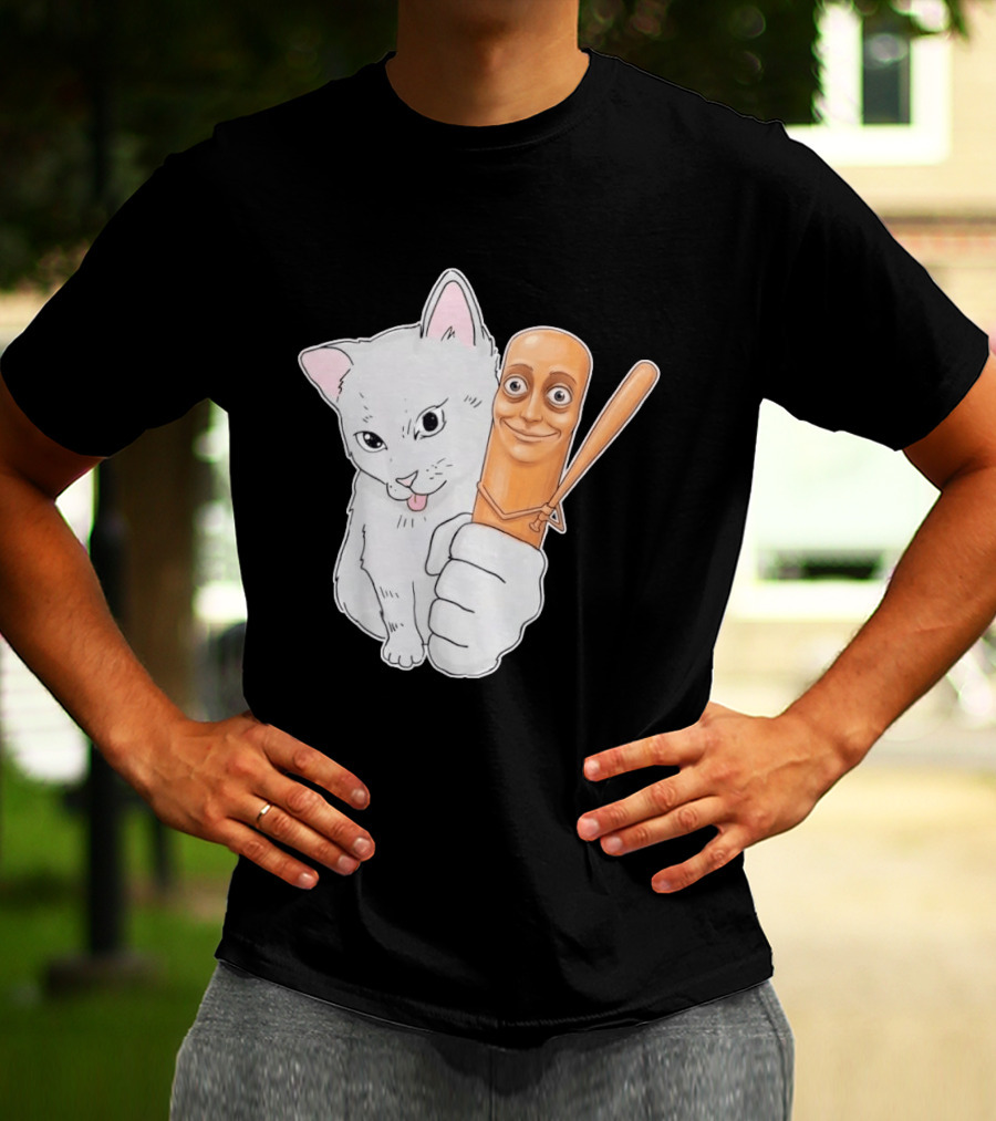 Gray Cat With Smiling Baseball Bat T-Shirt