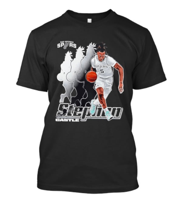 San Antonio Spurs Stephon Castle Dribbling Action T-Shirt