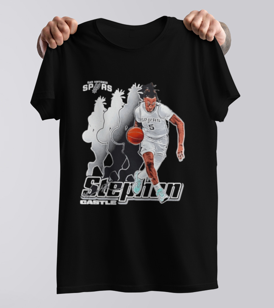 San Antonio Spurs Stephon Castle Dribbling Action T-Shirt