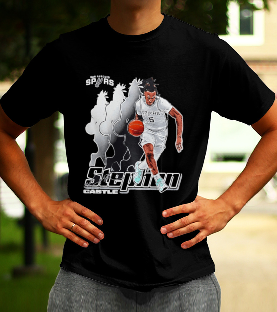 San Antonio Spurs Stephon Castle Dribbling Action T-Shirt