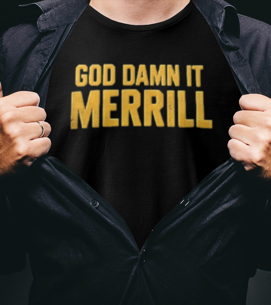 Merrill God Damn It Yellow Distressed Block Lettering T-Shirt