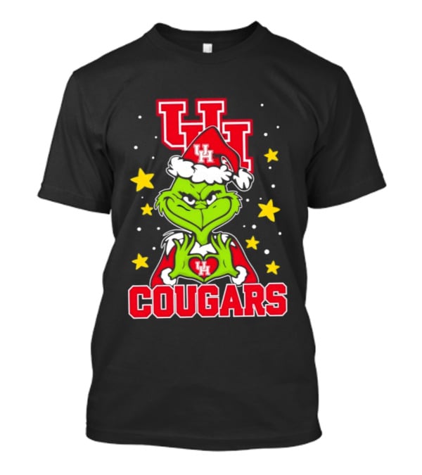 Grinch UH Houston Cougars Christmas Santa Hat Snow Stars T-Shirt