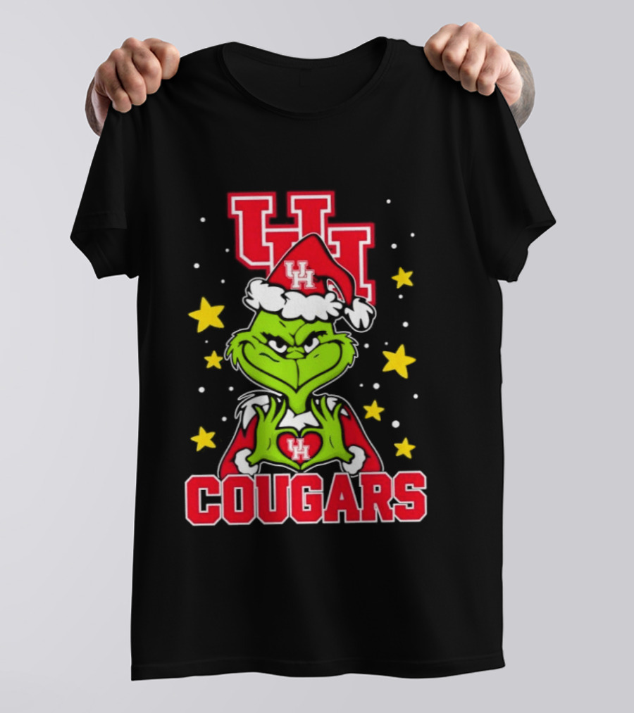 Grinch UH Houston Cougars Christmas Santa Hat Snow Stars T-Shirt