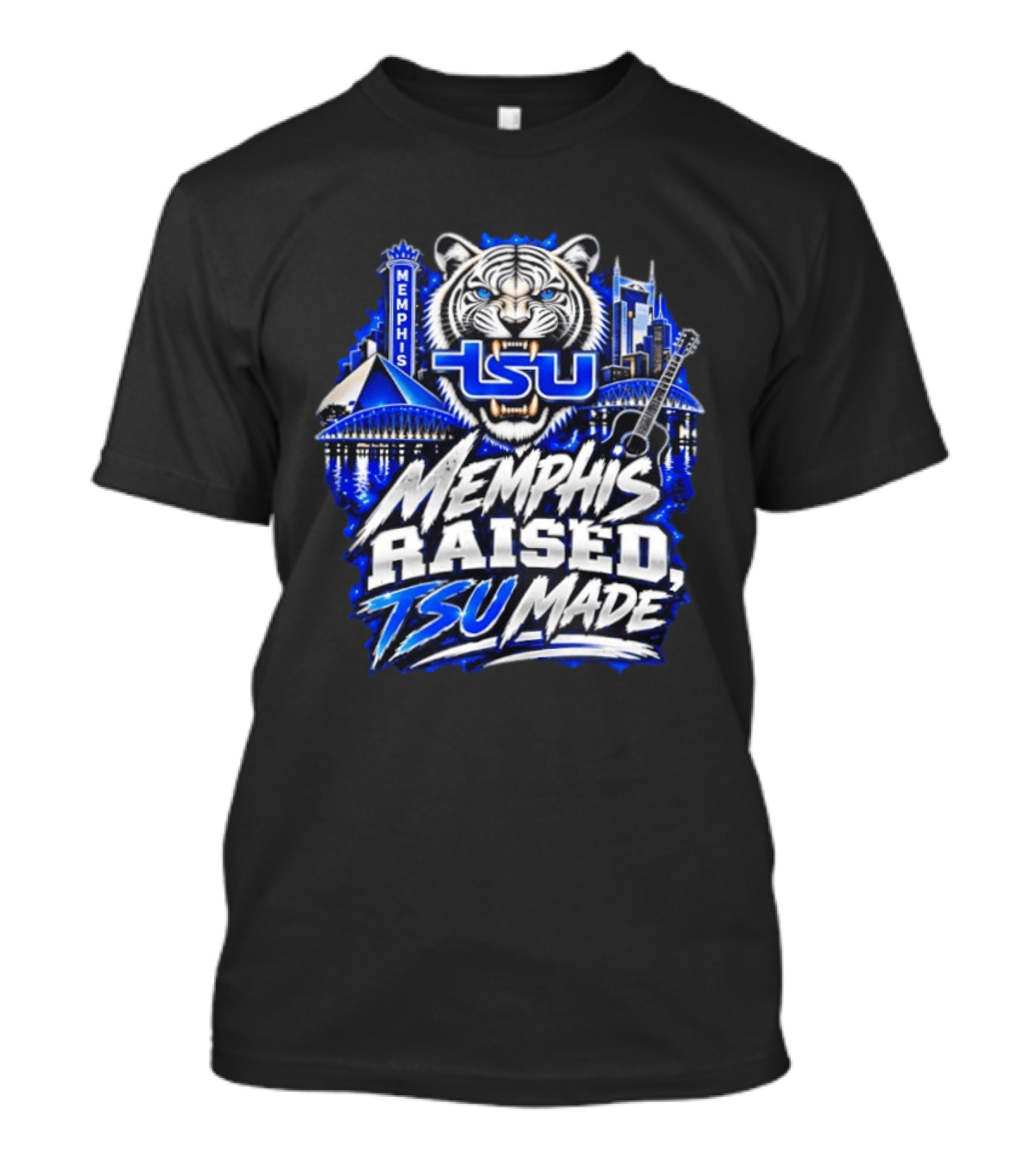 Memphis Raised TSU Made Tiger Skyline Guitar Blueprint T-Shirt