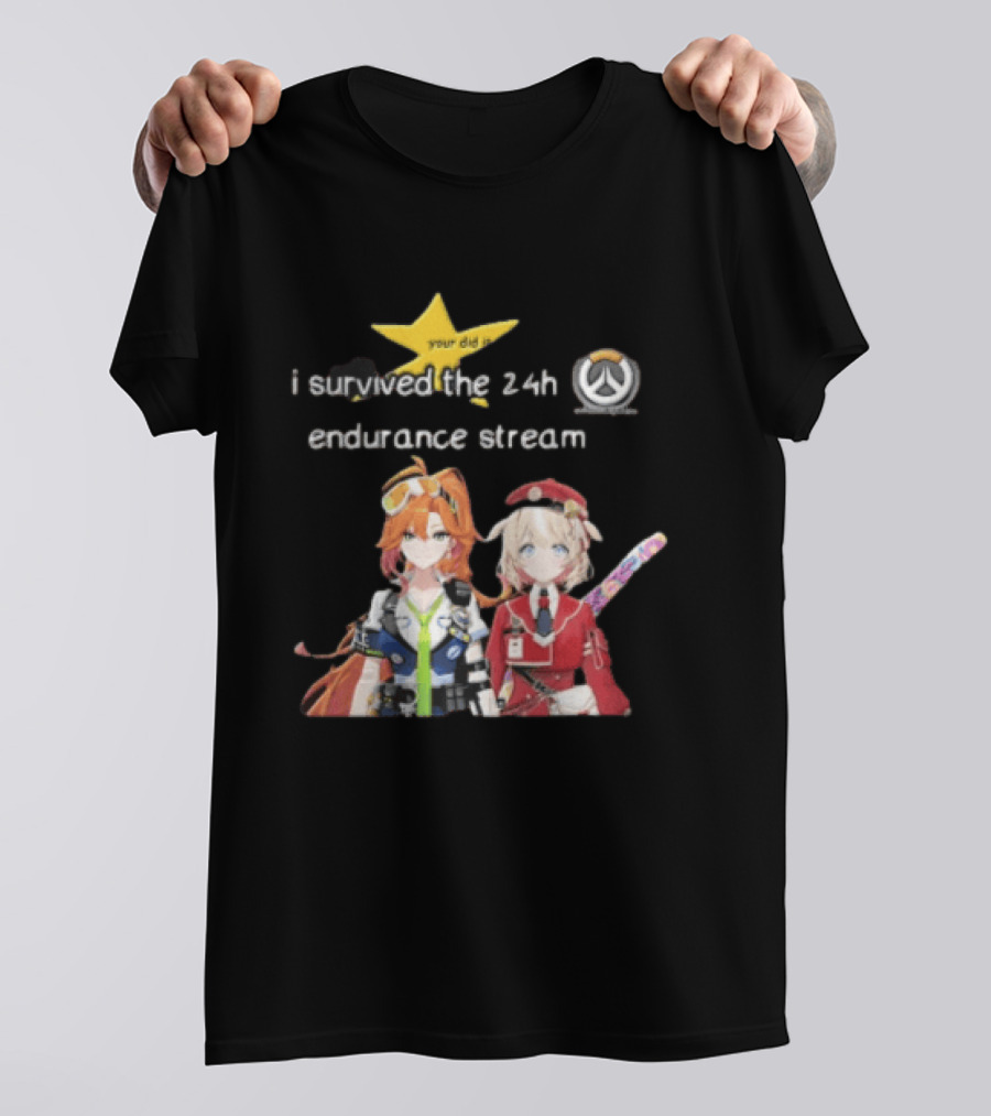 Over I Survived The 24h Endurance Stream Two Anime Girls T-Shirt