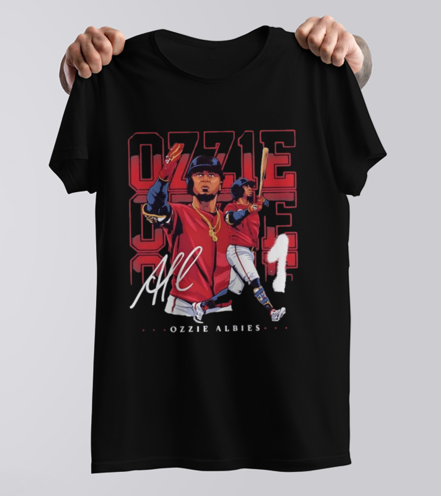 Atlanta Braves Ozzie Albies Signature Red Uniform T-Shirt