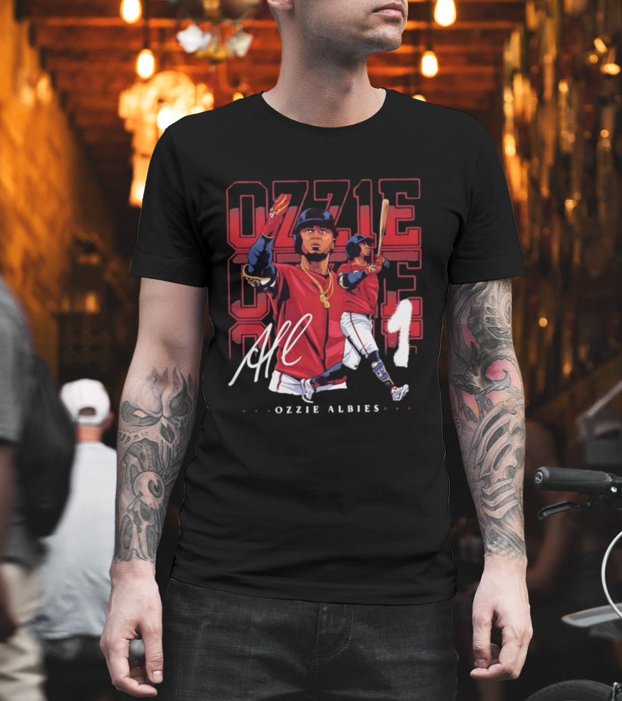 Atlanta Braves Ozzie Albies Signature Red Uniform T-Shirt