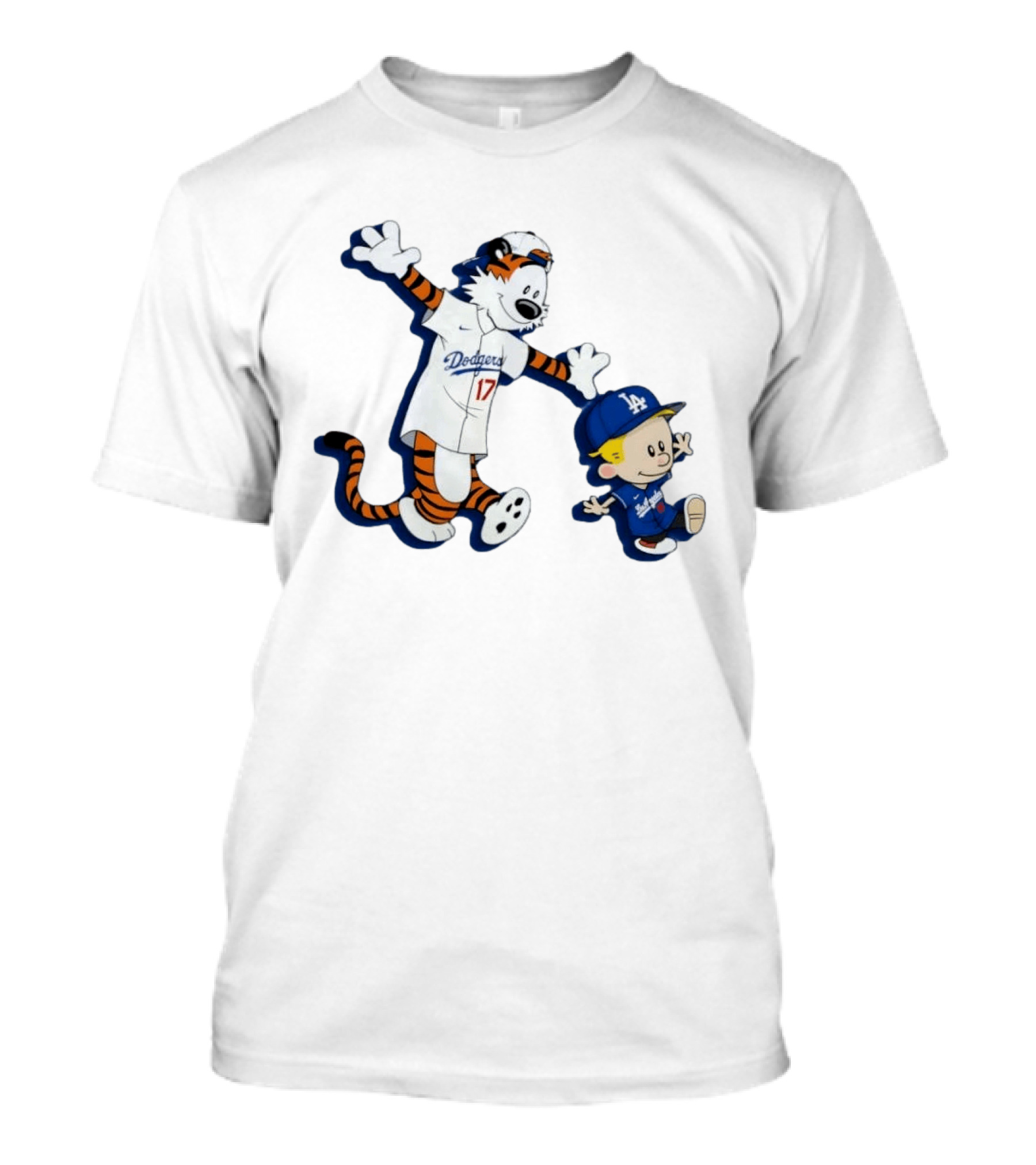 Calvin And Hobbes Dodgers Baseball Characters Los Angeles Team Fan T-Shirt