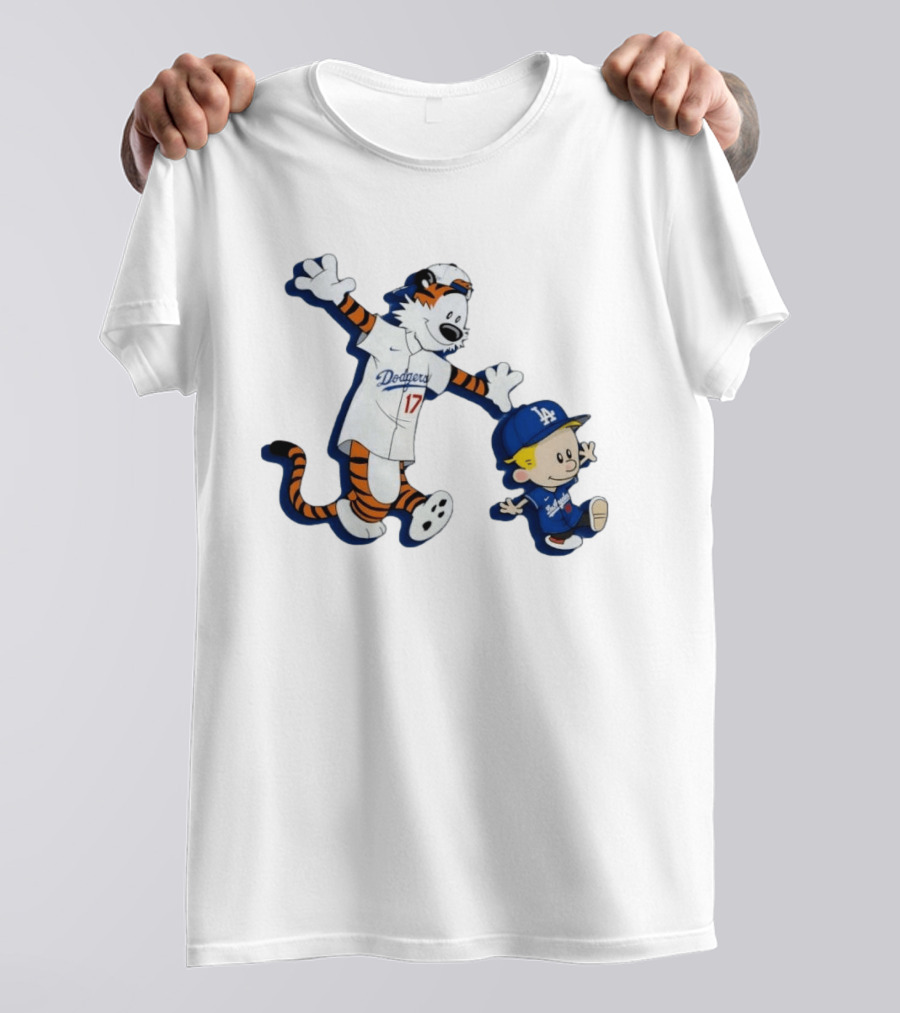Calvin And Hobbes Dodgers Baseball Characters Los Angeles Team Fan T-Shirt
