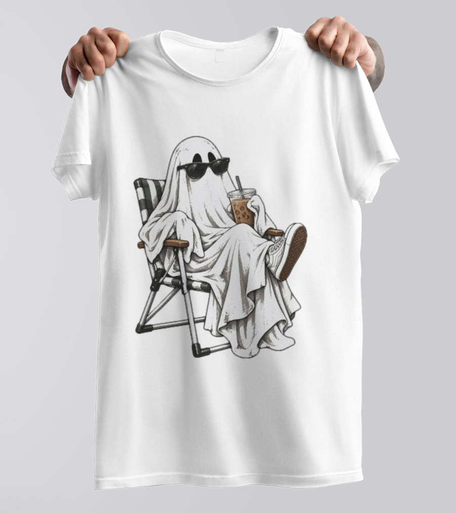 Ghosting You Halloween Cool Ghost With Iced Coffee And Sunglasses T-Shirt