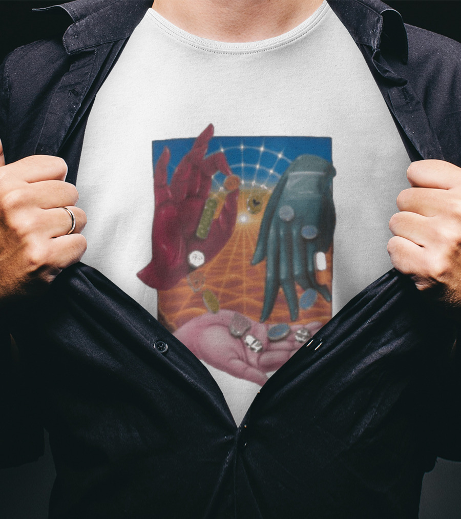 Nothing Personal X Asaali Surreal Hands With Coins And Geometric Grid T-Shirt