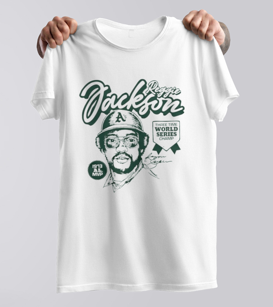 Reggie Jackson Three Time World Series Champ Oakland Athletics Baseball A's T-Shirt