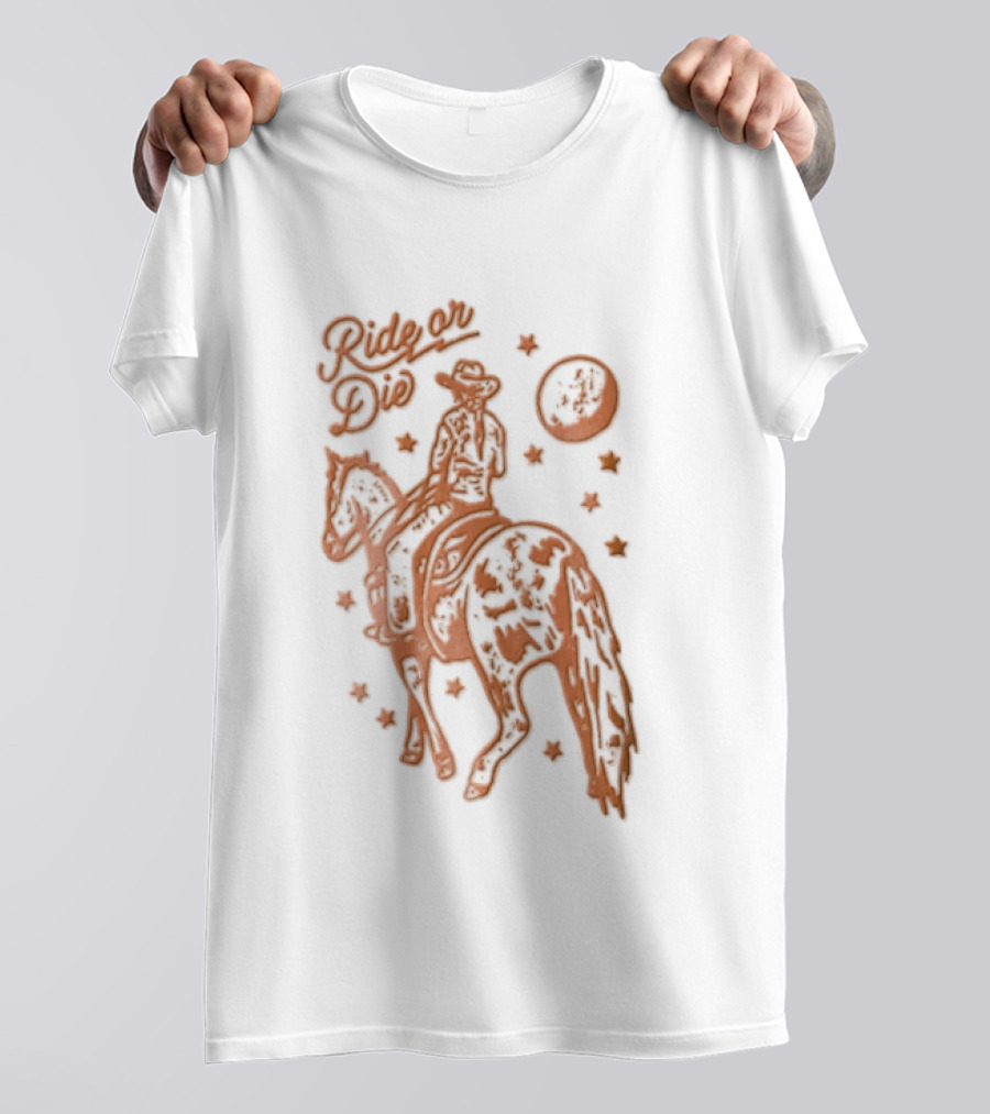 Ride Or Die Cowgirl Horse Under Stars And Moon T-Shirt
