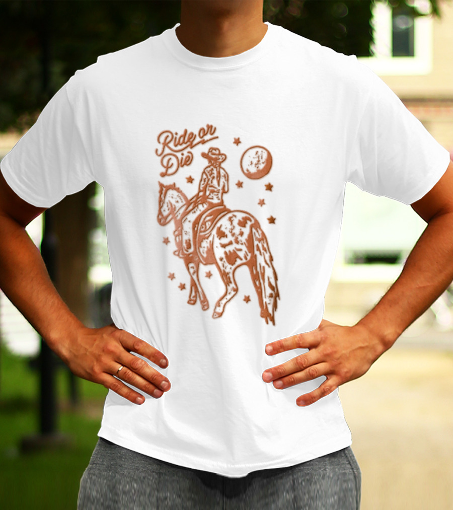 Ride Or Die Cowgirl Horse Under Stars And Moon T-Shirt