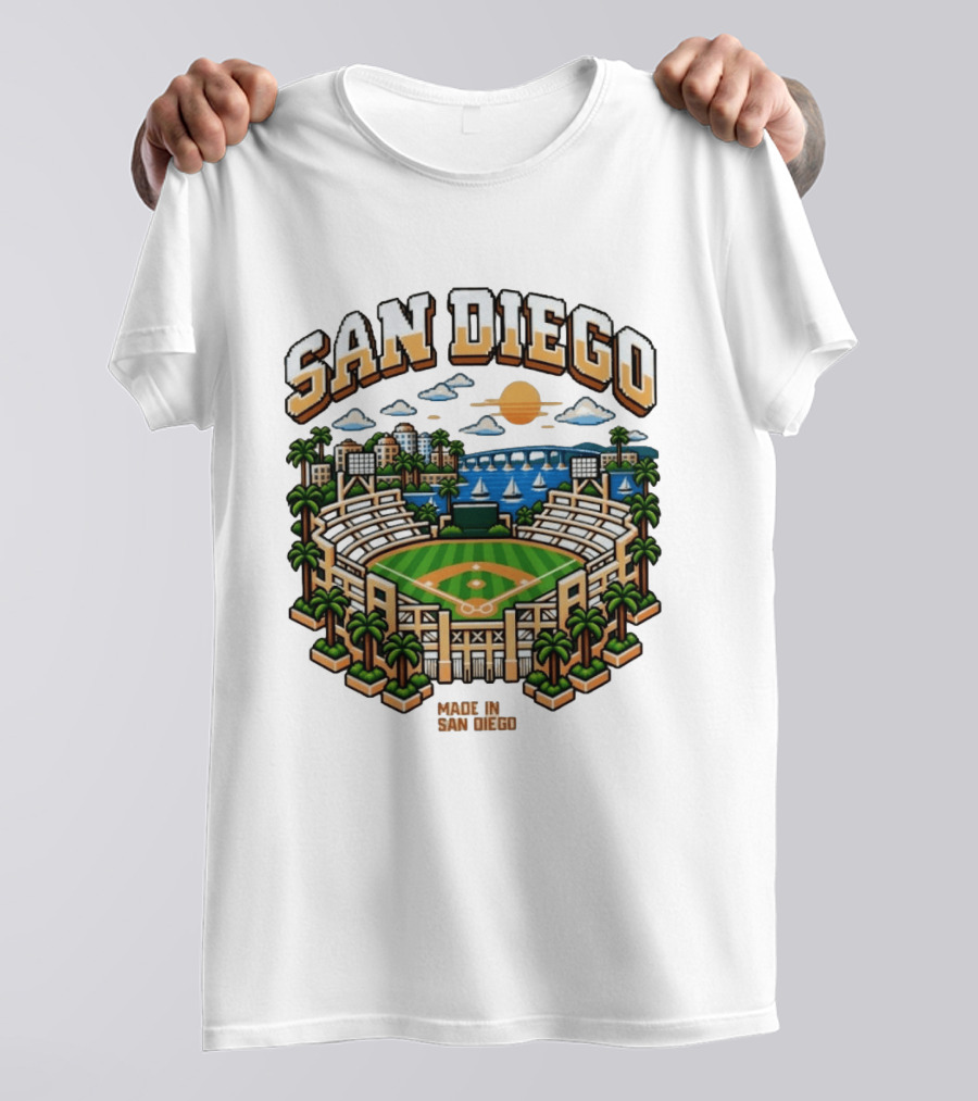 San Diego Pixel Art Petco Park Skyline Made In San Diego T-Shirt