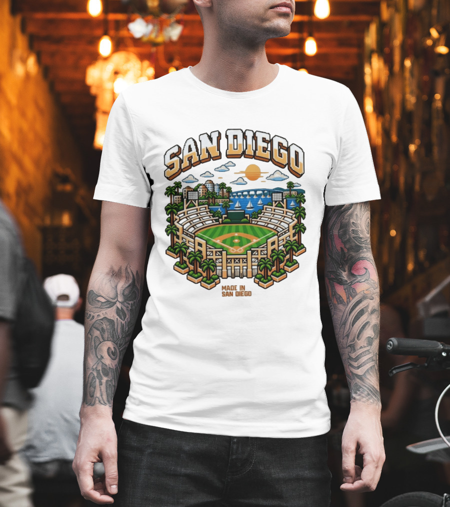 San Diego Pixel Art Petco Park Skyline Made In San Diego T-Shirt