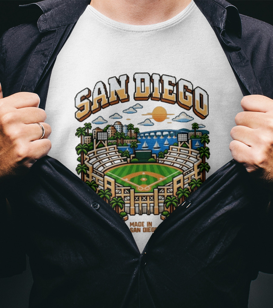 San Diego Pixel Art Petco Park Skyline Made In San Diego T-Shirt