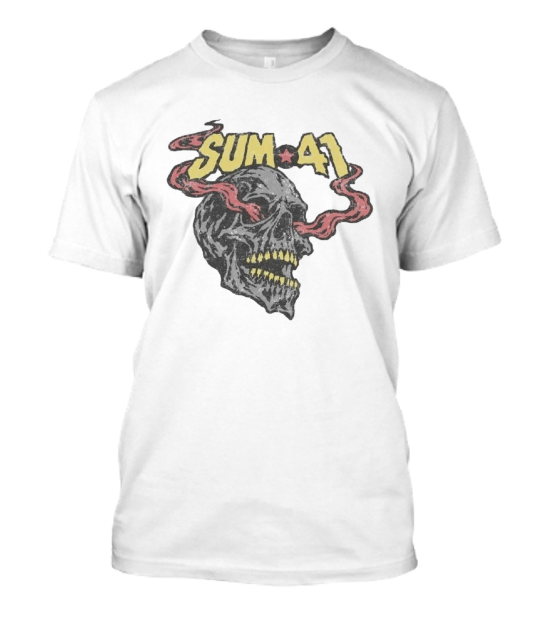 Sum 41 Skull 41 Star With Flaming Skeleton Head And Yellow Teeth T-Shirt