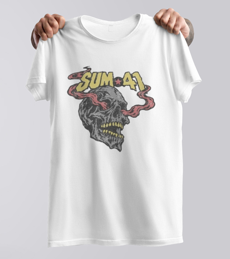 Sum 41 Skull 41 Star With Flaming Skeleton Head And Yellow Teeth T-Shirt