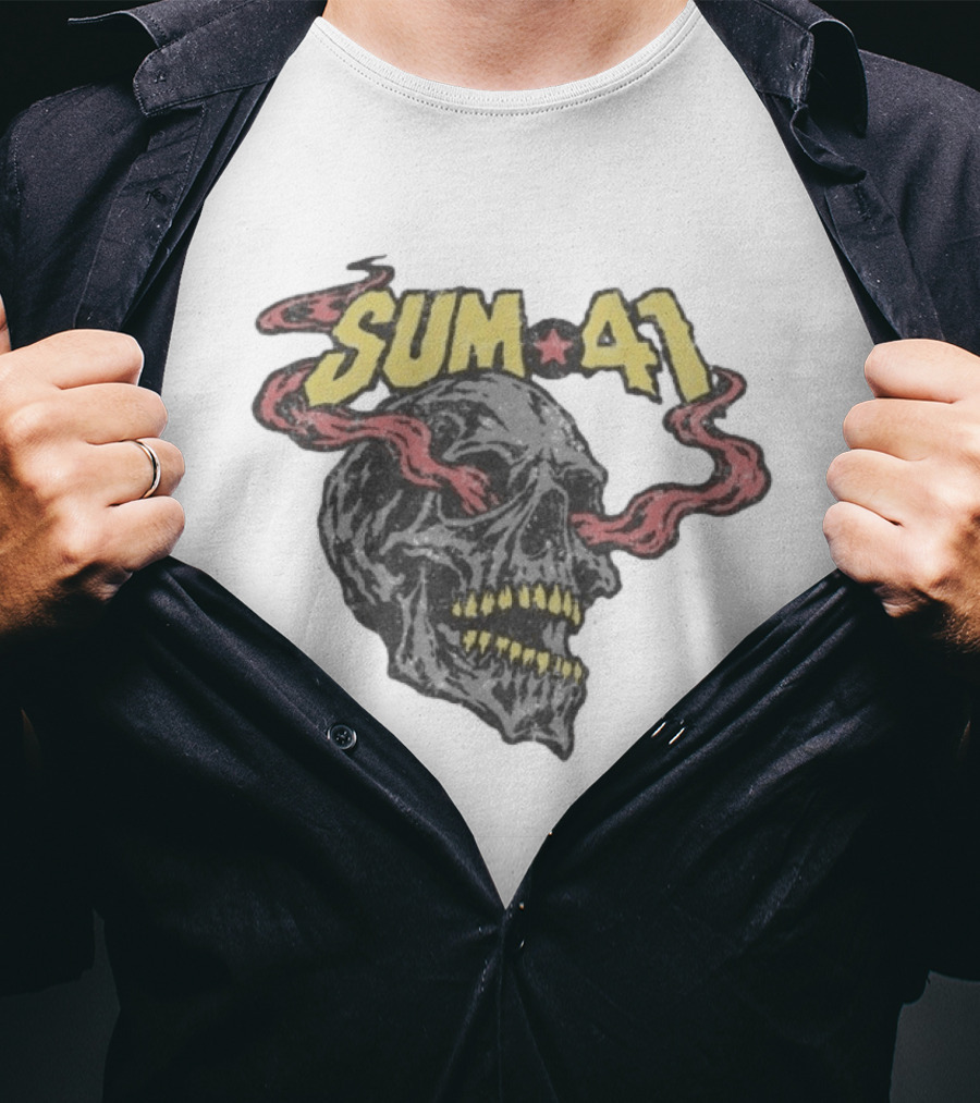 Sum 41 Skull 41 Star With Flaming Skeleton Head And Yellow Teeth T-Shirt
