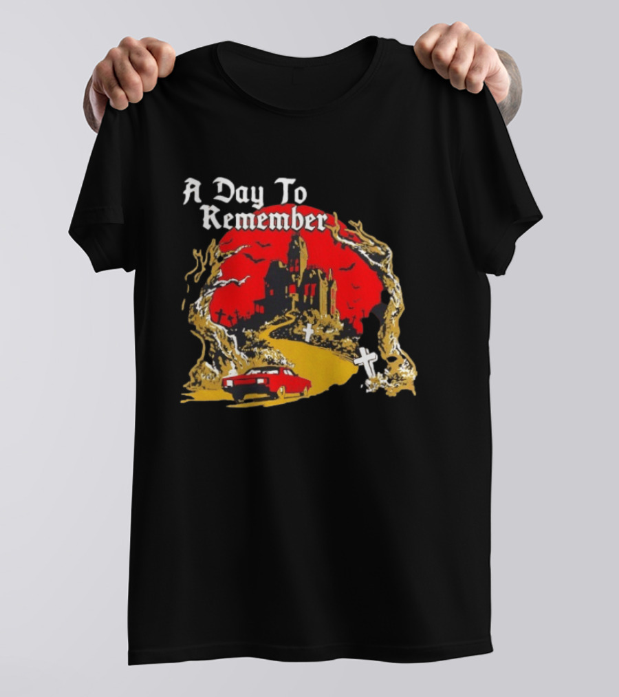 A Day To Remember Haunted House Red Car Cemetery Scene T-Shirt
